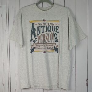 Vintage 1993 Genuine Antique‎ Person Stripped Polished Buffed Gray T-Shirt Large